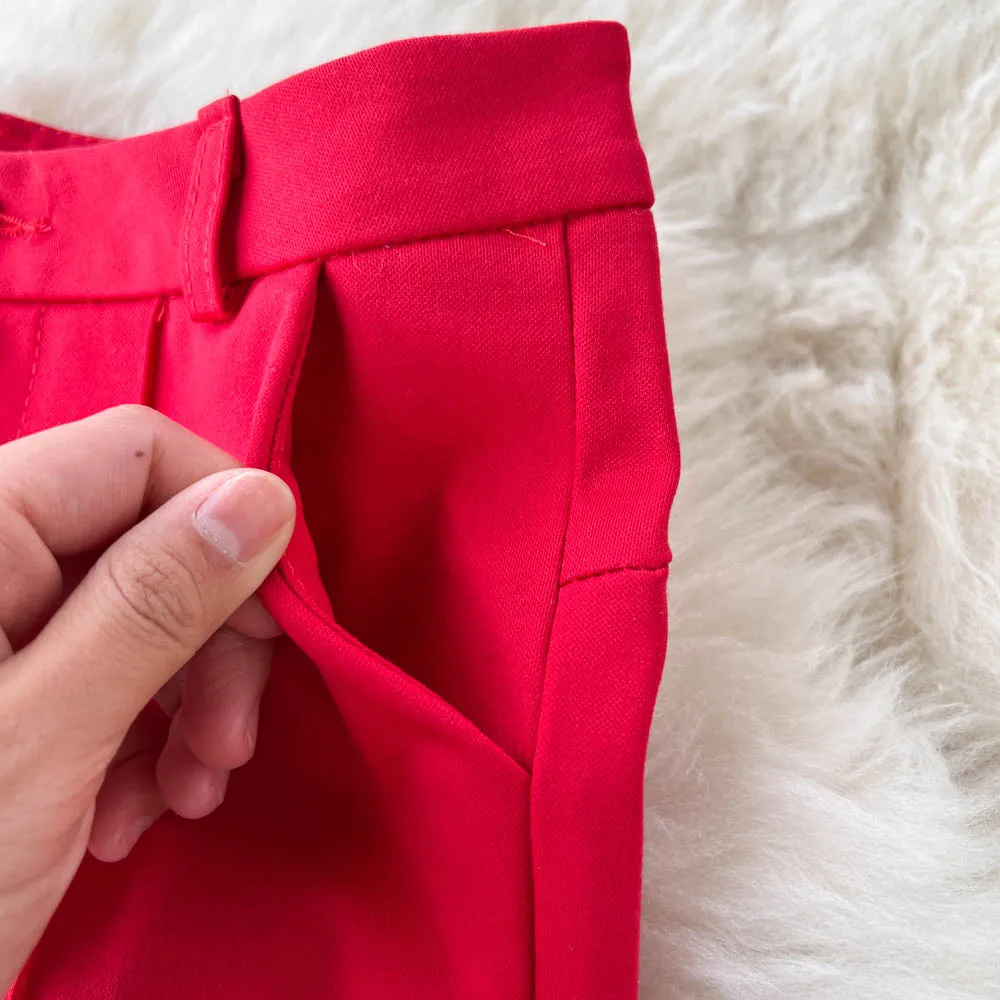 Spring Summer Vintage Long Pants Women Korean Style Chic High Waisted Office OL Flared Pants Solid Color Pleated Split Pants