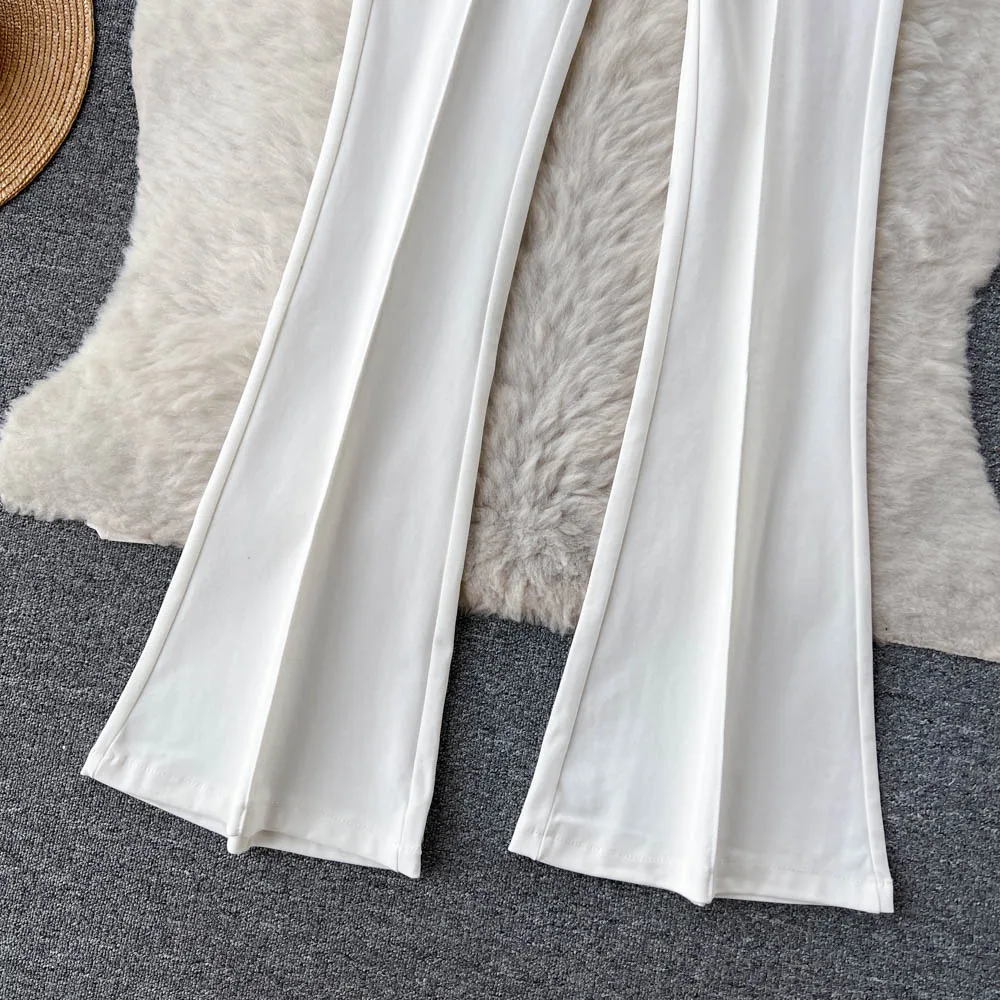 Spring Summer Vintage Long Pants Women Korean Style Chic High Waisted Office OL Flared Pants Solid Color Pleated Split Pants