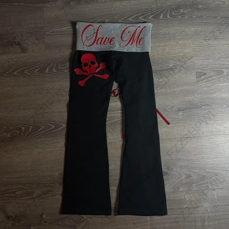 Gothic Punk Rock Women's Trousers Sexy Slim Fit Casual Chic Printed Lace-up High-Waisted Pants Emo Harajuku Y2K Hotties Bottoms
