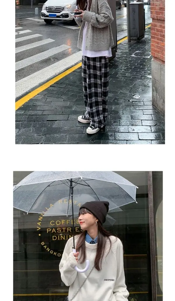 Black and White Plaid pants Oversize New Women Casual Loose Wide Leg Trousers Ins Retro Teen Straight Trousers Hiphop Streetwear
