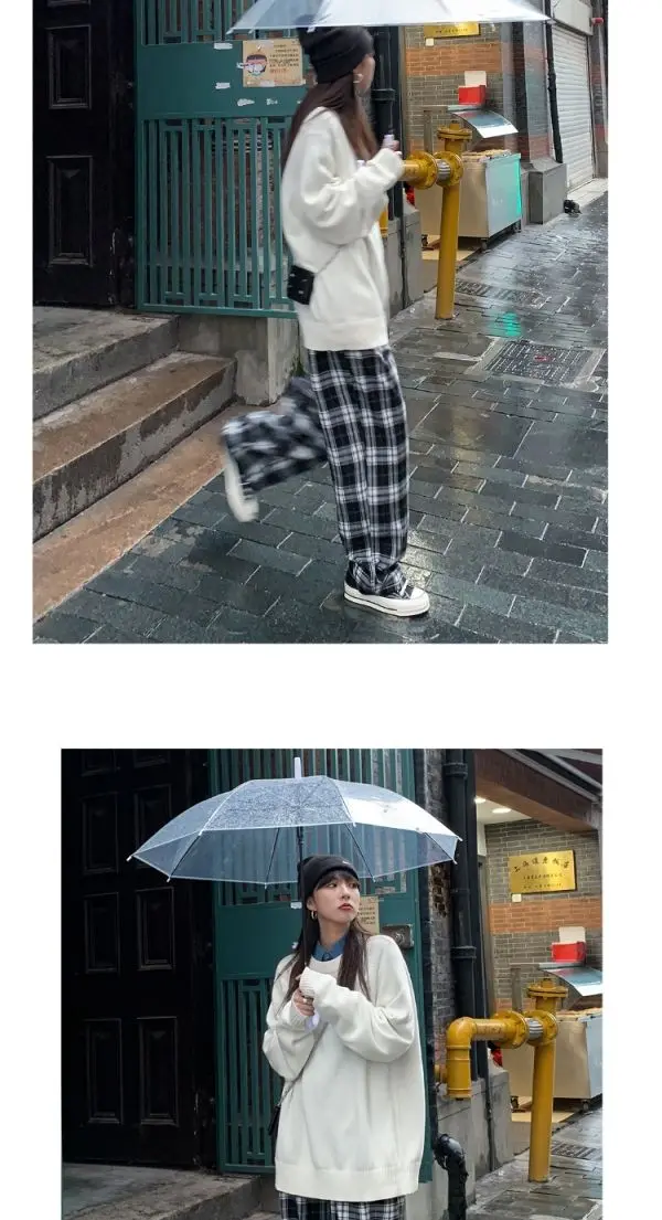 Black and White Plaid pants Oversize New Women Casual Loose Wide Leg Trousers Ins Retro Teen Straight Trousers Hiphop Streetwear