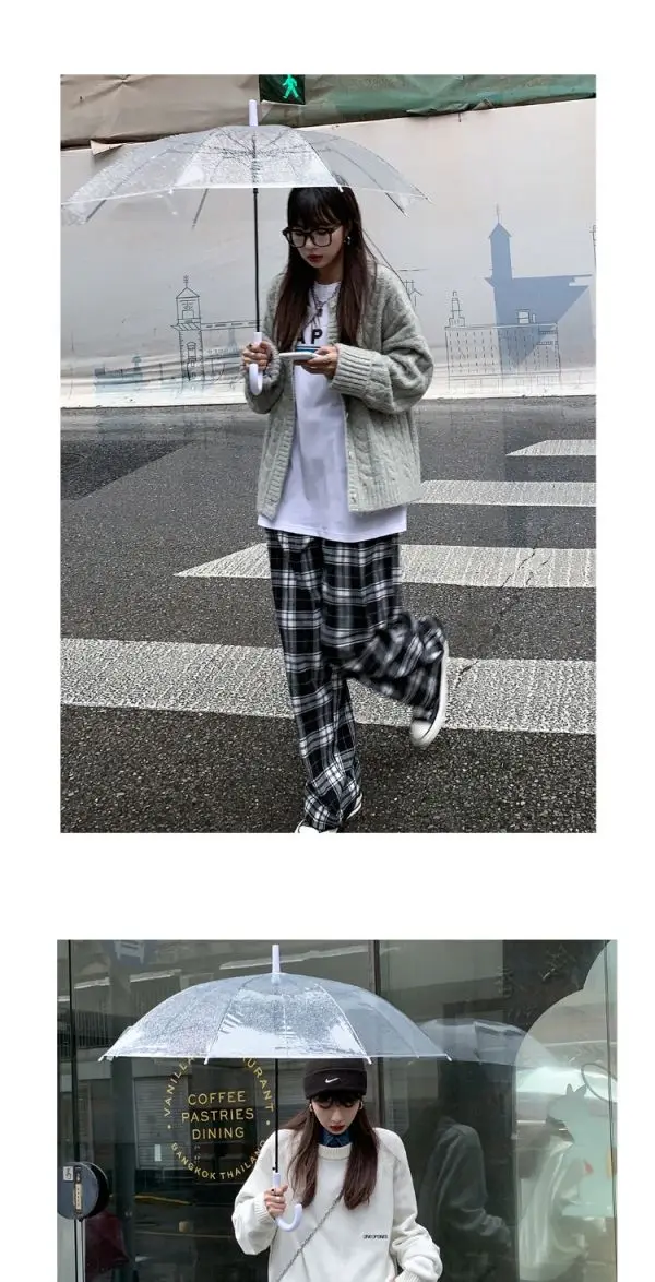 Black and White Plaid pants Oversize New Women Casual Loose Wide Leg Trousers Ins Retro Teen Straight Trousers Hiphop Streetwear
