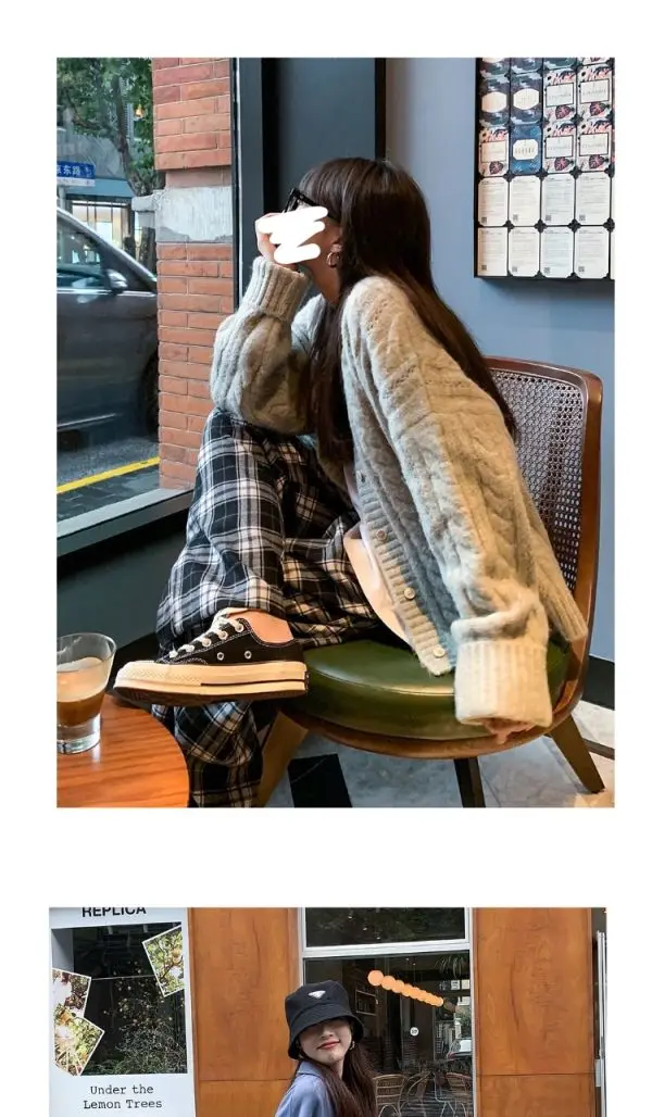 Black and White Plaid pants Oversize New Women Casual Loose Wide Leg Trousers Ins Retro Teen Straight Trousers Hiphop Streetwear