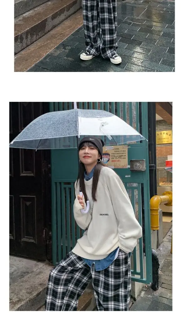 Black and White Plaid pants Oversize New Women Casual Loose Wide Leg Trousers Ins Retro Teen Straight Trousers Hiphop Streetwear