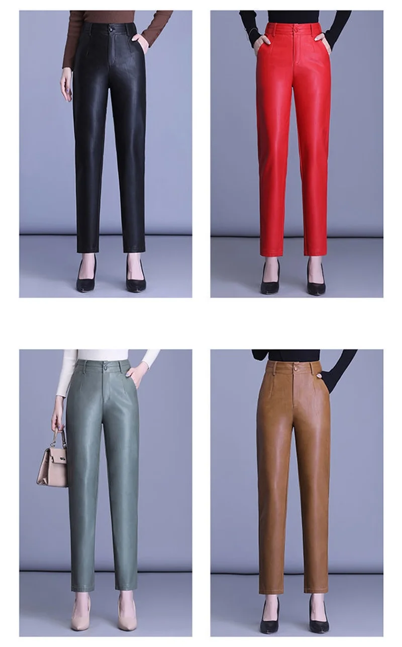 2023 Spring Autumn Sheepskin Pants Women High-waist Straight Pants Slim Lady Genuine Leather Casual Trousers Ankle-Length Pants