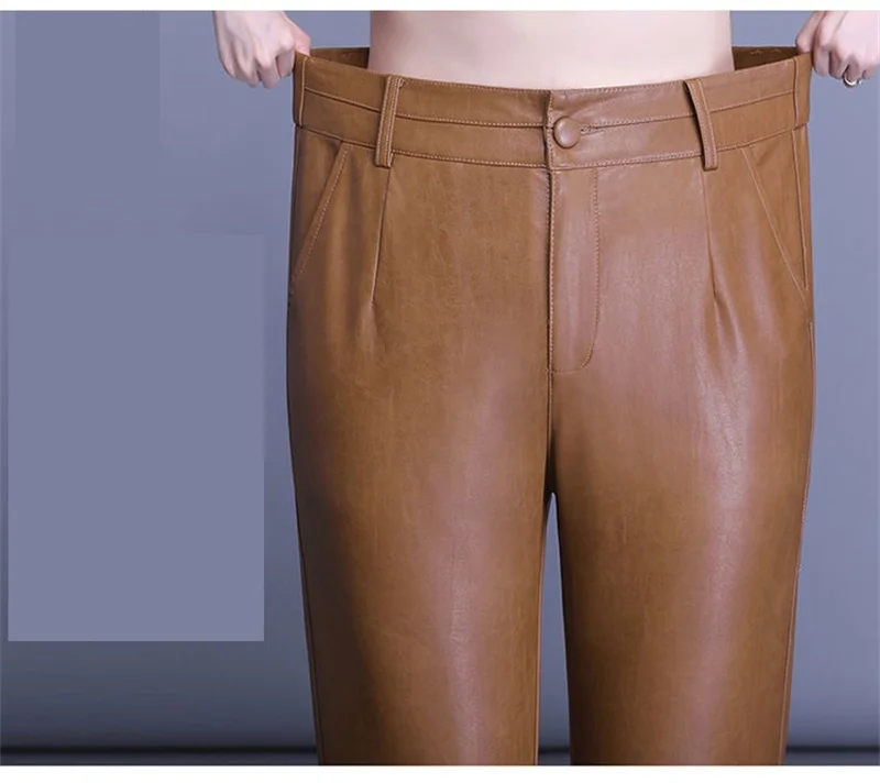 2023 Spring Autumn Sheepskin Pants Women High-waist Straight Pants Slim Lady Genuine Leather Casual Trousers Ankle-Length Pants