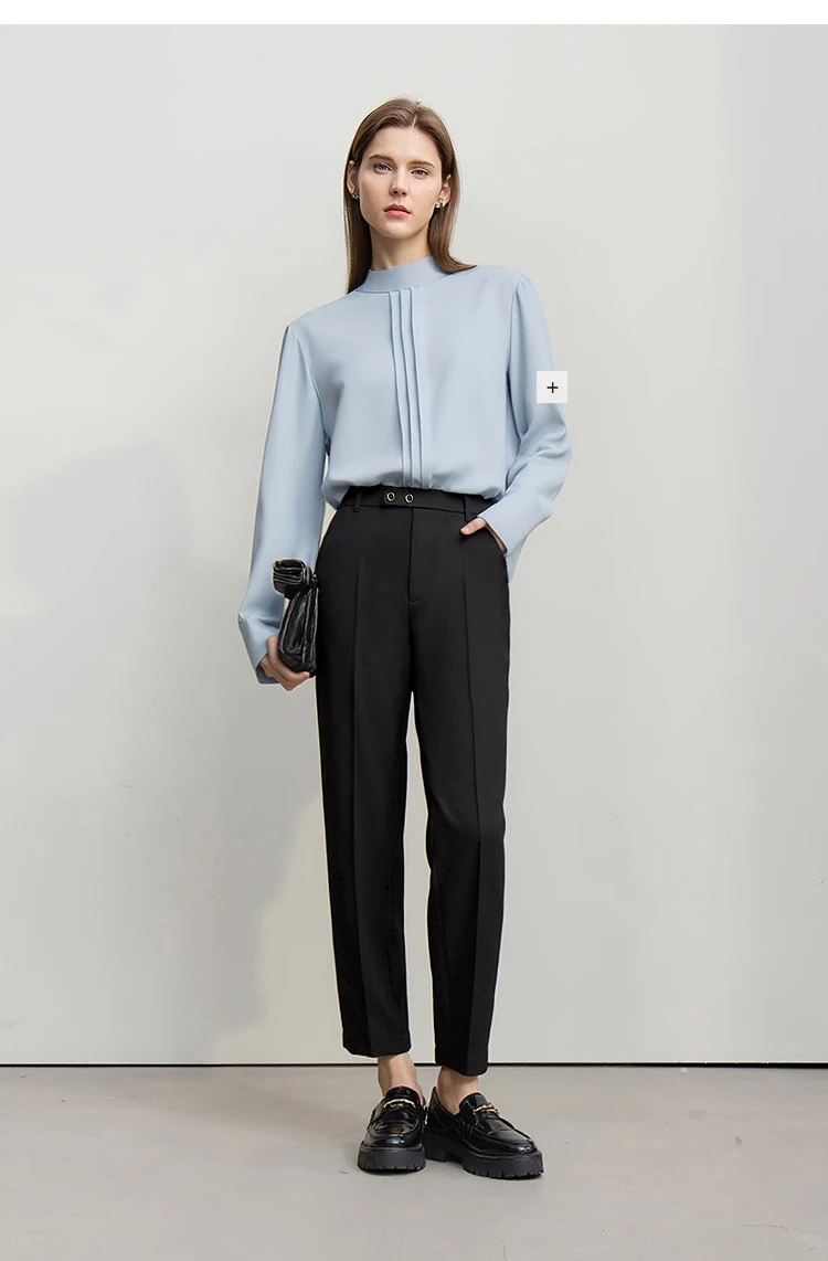 AMII Woman Pants 2026 Autumn Autumn Woman Loose Casual Fashion Simple Nine Point Trousers Black Blended Pleated Pants 12611025