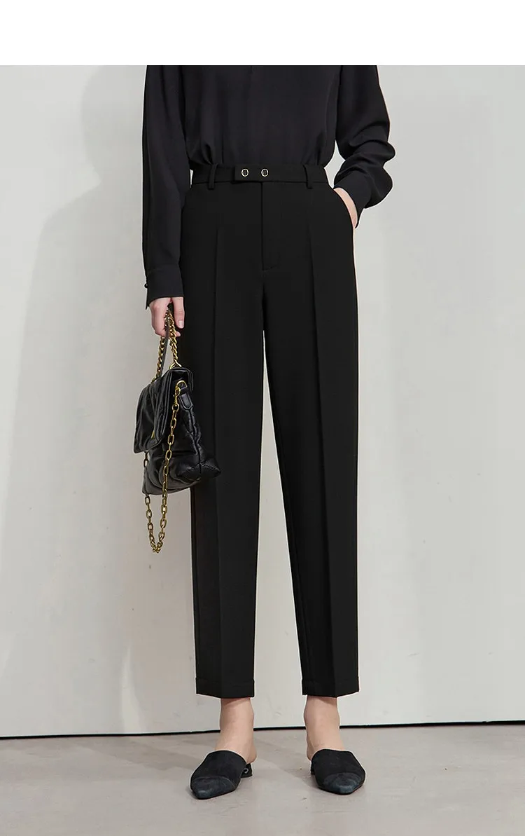 AMII Woman Pants 2026 Autumn Autumn Woman Loose Casual Fashion Simple Nine Point Trousers Black Blended Pleated Pants 12611025