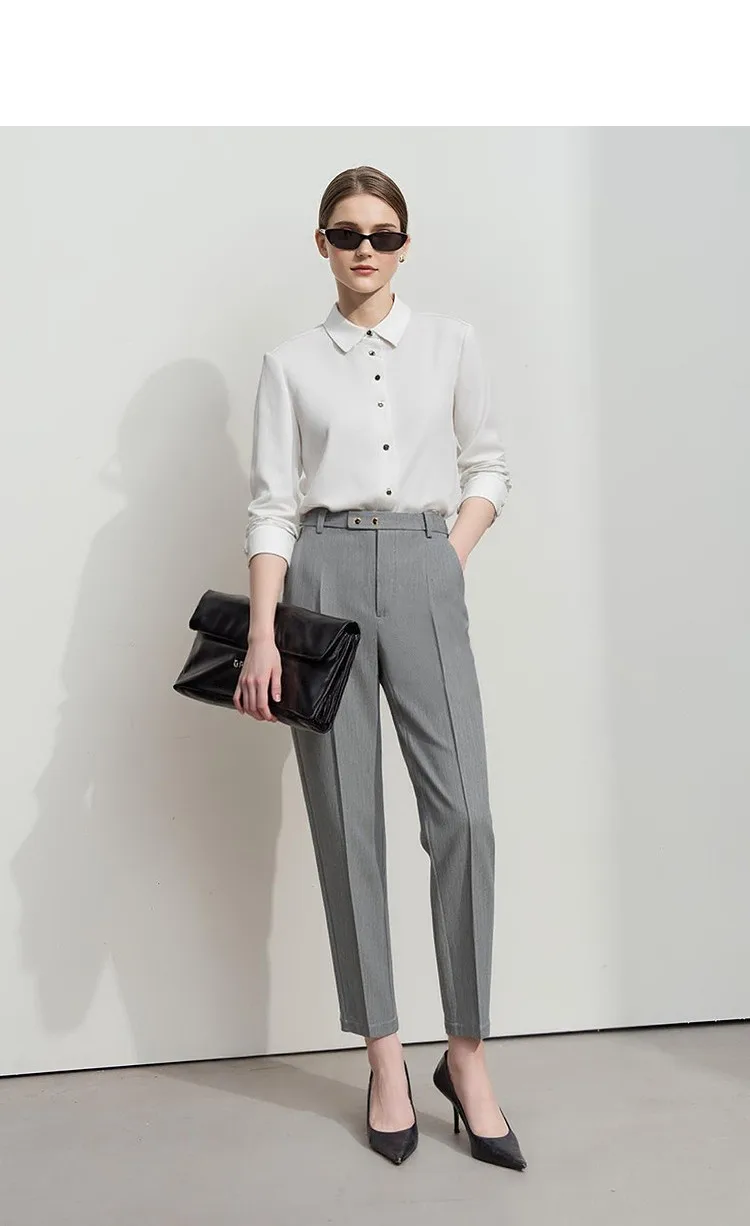 AMII Woman Pants 2026 Autumn Autumn Woman Loose Casual Fashion Simple Nine Point Trousers Black Blended Pleated Pants 12611025