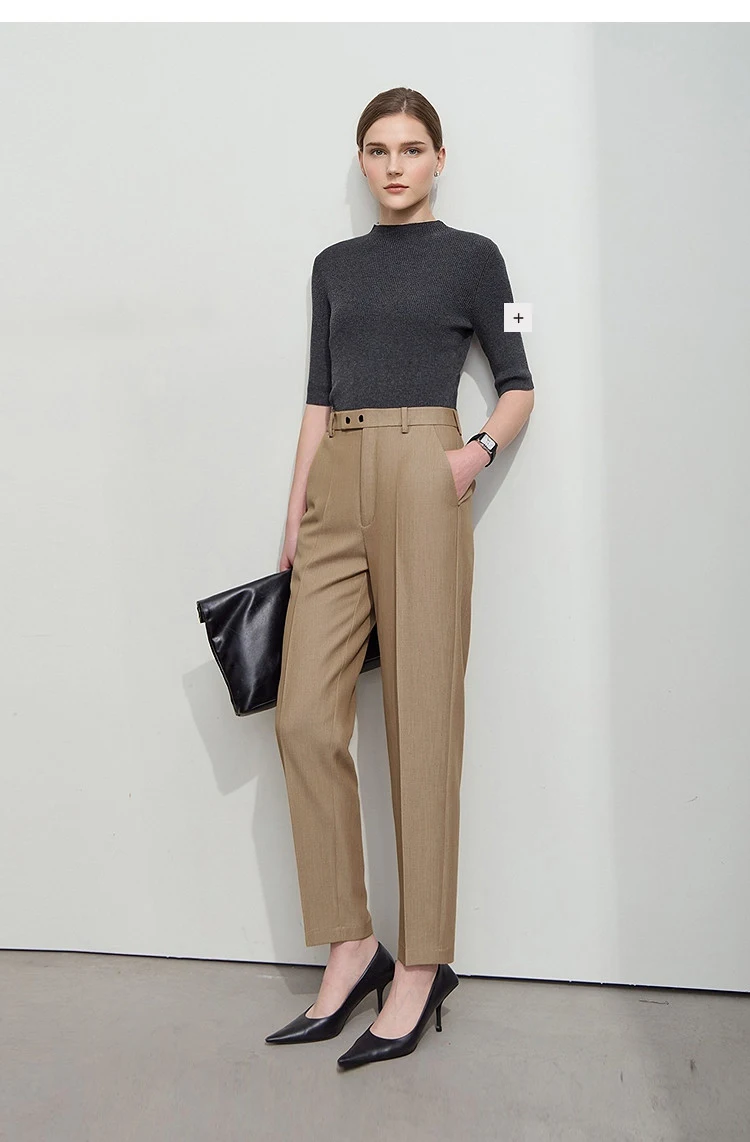 AMII Woman Pants 2026 Autumn Autumn Woman Loose Casual Fashion Simple Nine Point Trousers Black Blended Pleated Pants 12611025