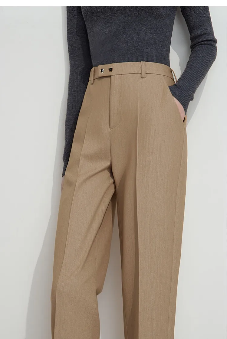 AMII Woman Pants 2026 Autumn Autumn Woman Loose Casual Fashion Simple Nine Point Trousers Black Blended Pleated Pants 12611025