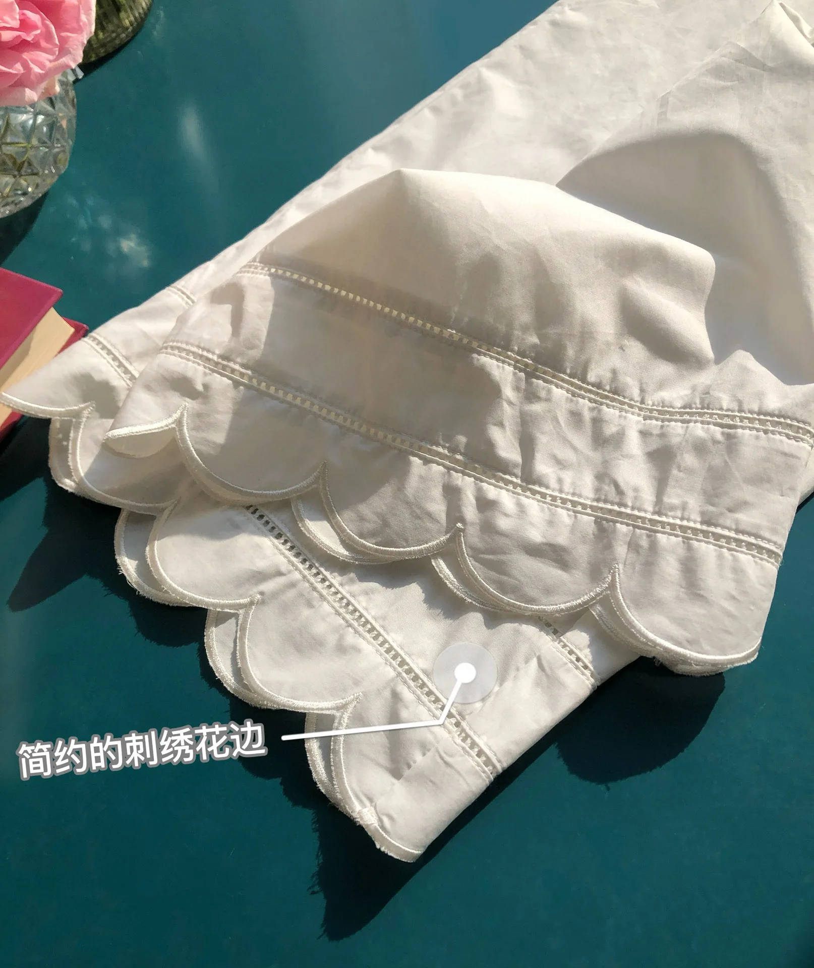 Embroidery Hollow out Women White Pants 100% Cotton Drawstring Elastic Waist Female Straight Long Trousers