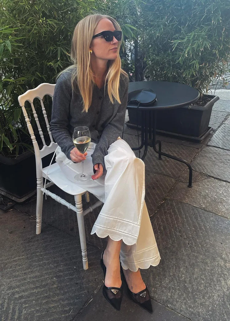 Embroidery Hollow out Women White Pants 100% Cotton Drawstring Elastic Waist Female Straight Long Trousers