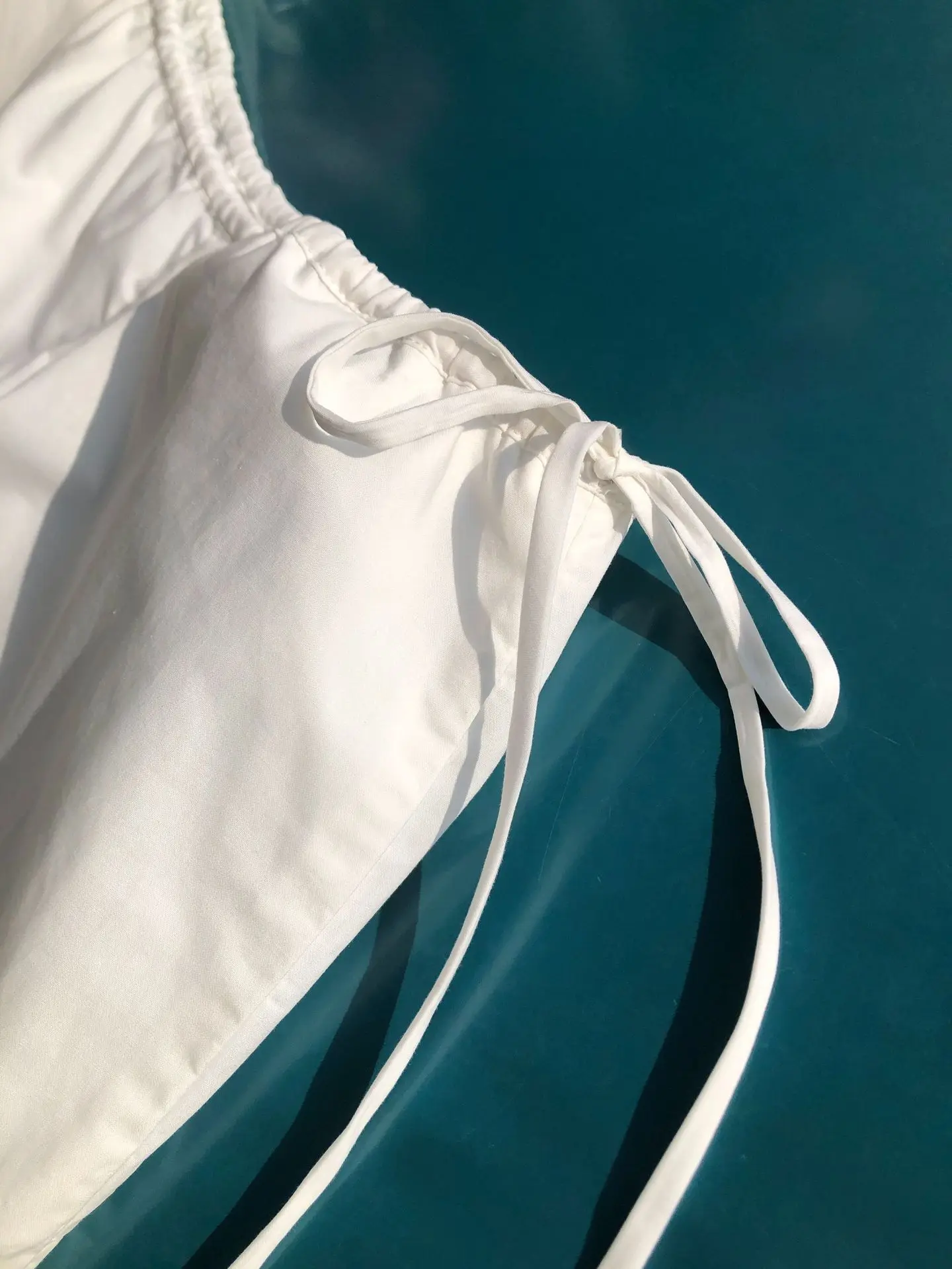 Embroidery Hollow out Women White Pants 100% Cotton Drawstring Elastic Waist Female Straight Long Trousers