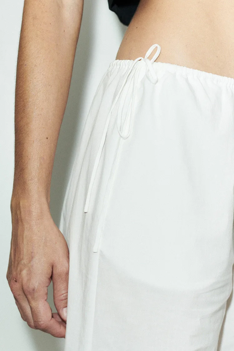 Embroidery Hollow out Women White Pants 100% Cotton Drawstring Elastic Waist Female Straight Long Trousers