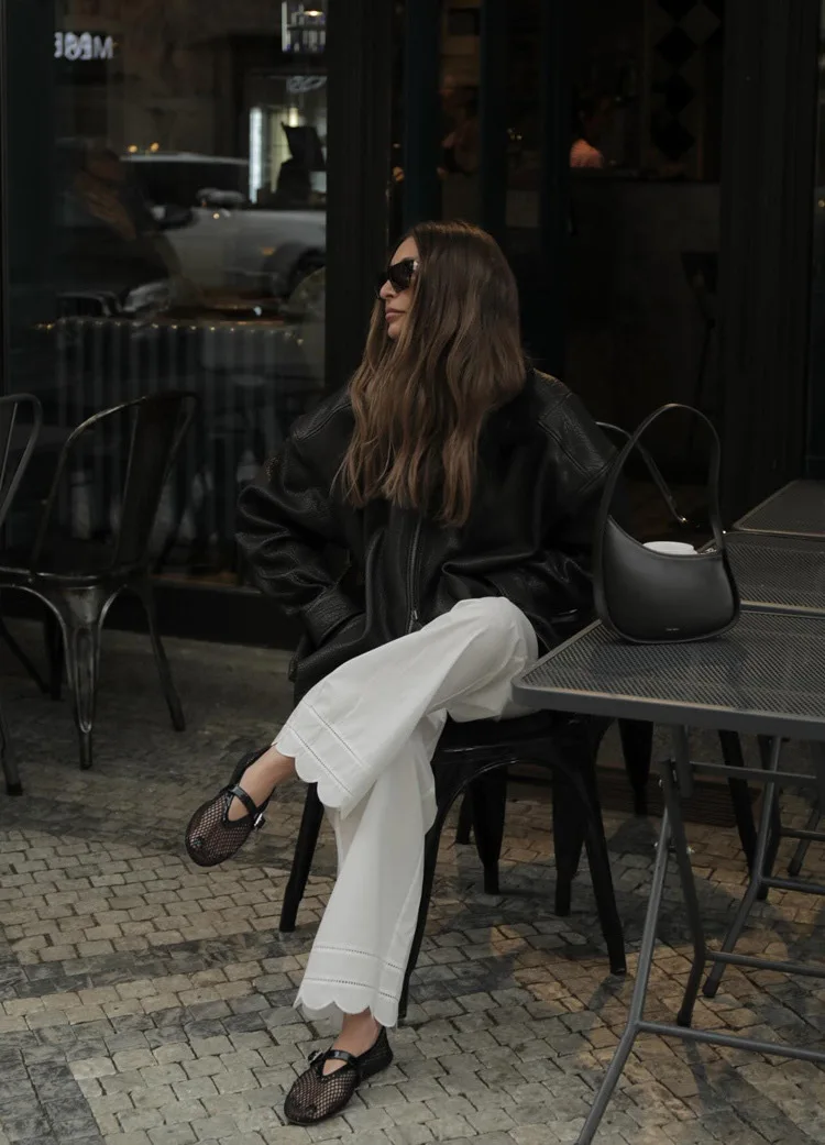 Embroidery Hollow out Women White Pants 100% Cotton Drawstring Elastic Waist Female Straight Long Trousers