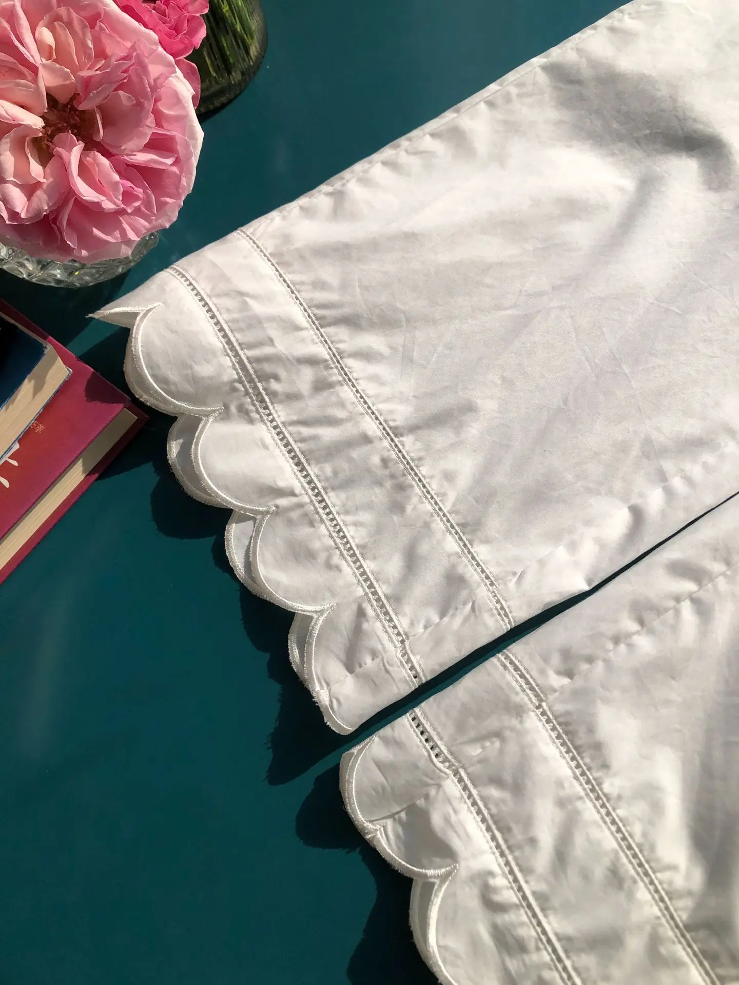 Embroidery Hollow out Women White Pants 100% Cotton Drawstring Elastic Waist Female Straight Long Trousers