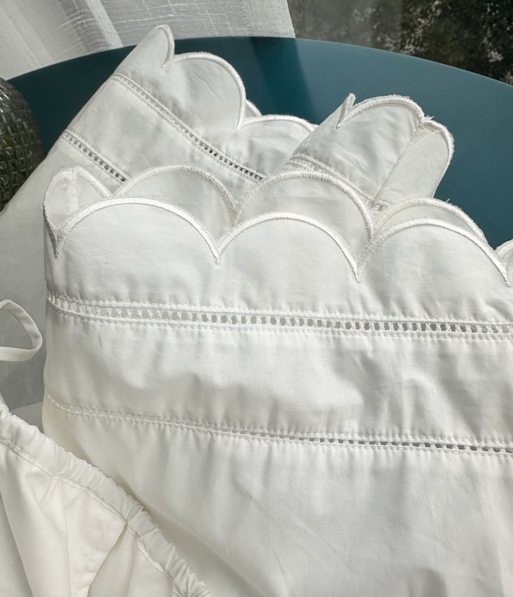 Embroidery Hollow out Women White Pants 100% Cotton Drawstring Elastic Waist Female Straight Long Trousers