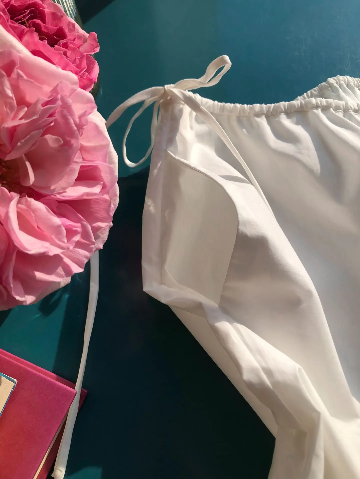 Embroidery Hollow out Women White Pants 100% Cotton Drawstring Elastic Waist Female Straight Long Trousers