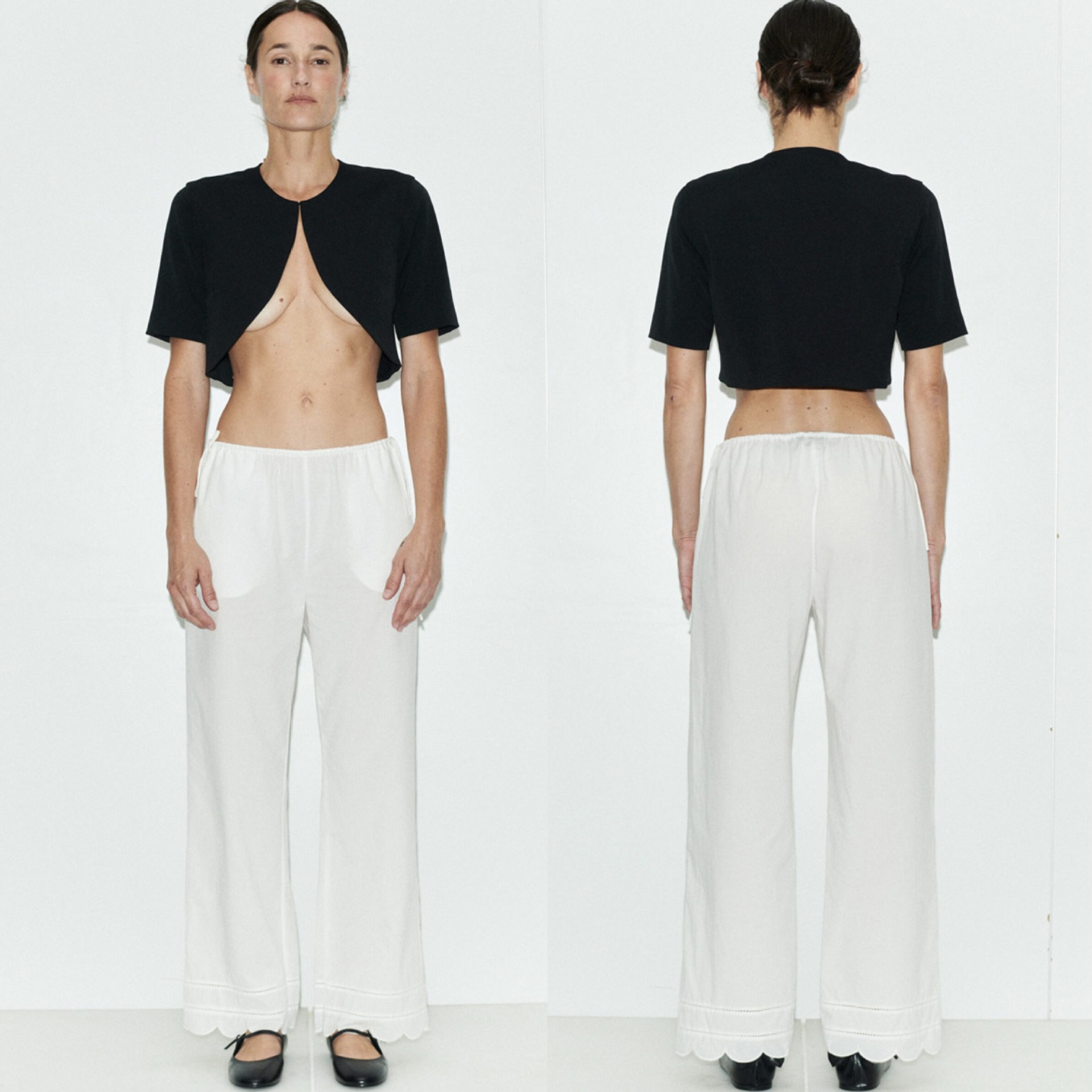 Embroidery Hollow out Women White Pants 100% Cotton Drawstring Elastic Waist Female Straight Long Trousers