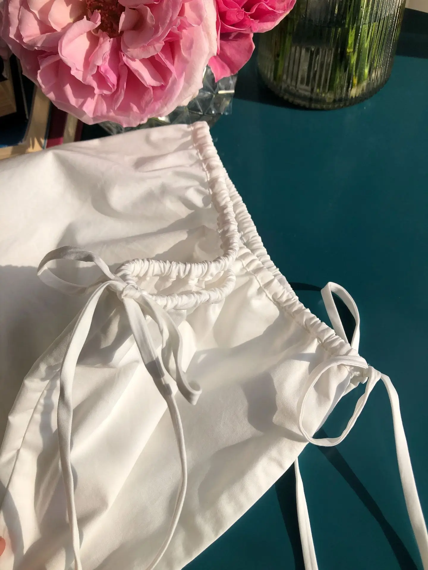 Embroidery Hollow out Women White Pants 100% Cotton Drawstring Elastic Waist Female Straight Long Trousers