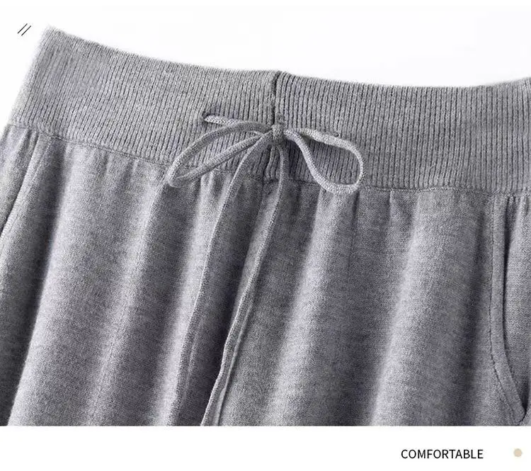 Women 100% Wool Pants New Autumn and Winter Soft Comfortable High-Waist Knitted Thicken Pants Female Thin pants Casual Trousers