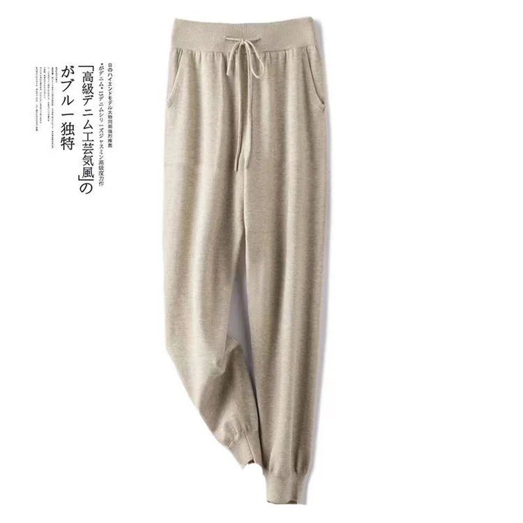 Women 100% Wool Pants New Autumn and Winter Soft Comfortable High-Waist Knitted Thicken Pants Female Thin pants Casual Trousers