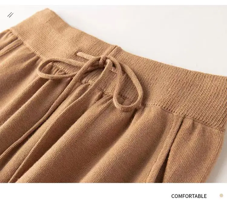 Women 100% Wool Pants New Autumn and Winter Soft Comfortable High-Waist Knitted Thicken Pants Female Thin pants Casual Trousers