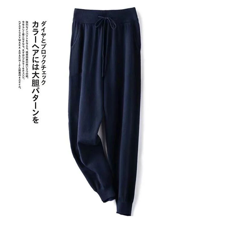 Women 100% Wool Pants New Autumn and Winter Soft Comfortable High-Waist Knitted Thicken Pants Female Thin pants Casual Trousers