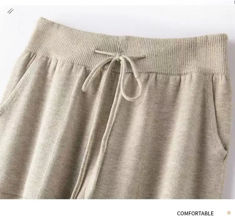 Women 100% Wool Pants New Autumn and Winter Soft Comfortable High-Waist Knitted Thicken Pants Female Thin pants Casual Trousers