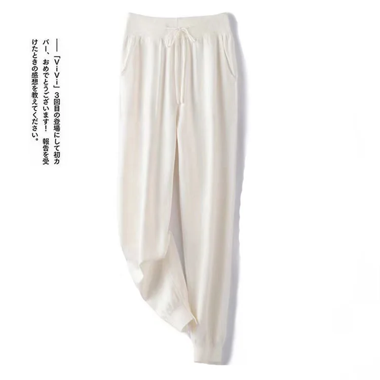 Women 100% Wool Pants New Autumn and Winter Soft Comfortable High-Waist Knitted Thicken Pants Female Thin pants Casual Trousers