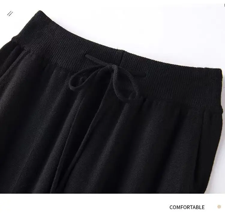 Women 100% Wool Pants New Autumn and Winter Soft Comfortable High-Waist Knitted Thicken Pants Female Thin pants Casual Trousers