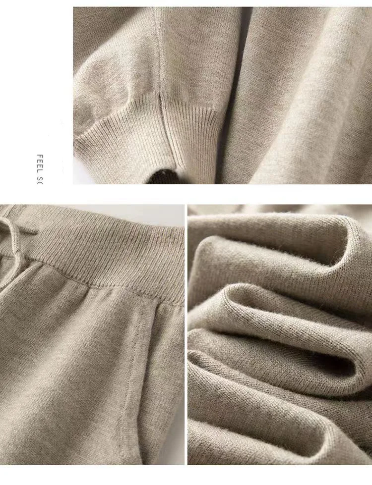 Women 100% Wool Pants New Autumn and Winter Soft Comfortable High-Waist Knitted Thicken Pants Female Thin pants Casual Trousers