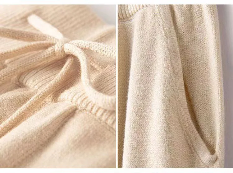 Women 100% Wool Pants New Autumn and Winter Soft Comfortable High-Waist Knitted Thicken Pants Female Thin pants Casual Trousers