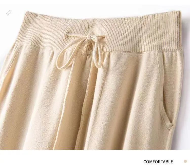 Women 100% Wool Pants New Autumn and Winter Soft Comfortable High-Waist Knitted Thicken Pants Female Thin pants Casual Trousers