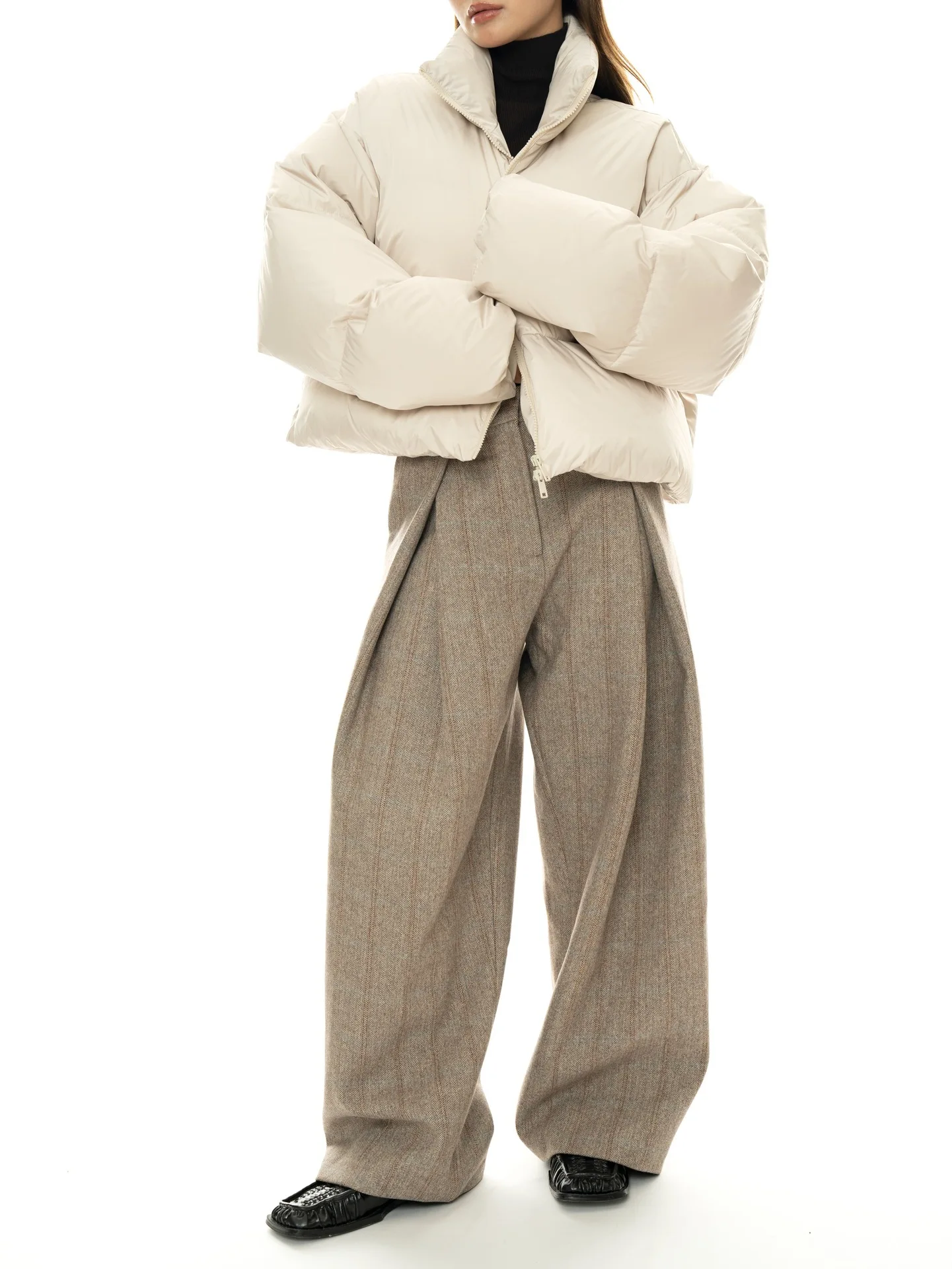 80% Wool Women Spring Fashion Big Wide Leg Pants High Waist Striped Stright Pants Fashion Clothes Pants Female Trousers