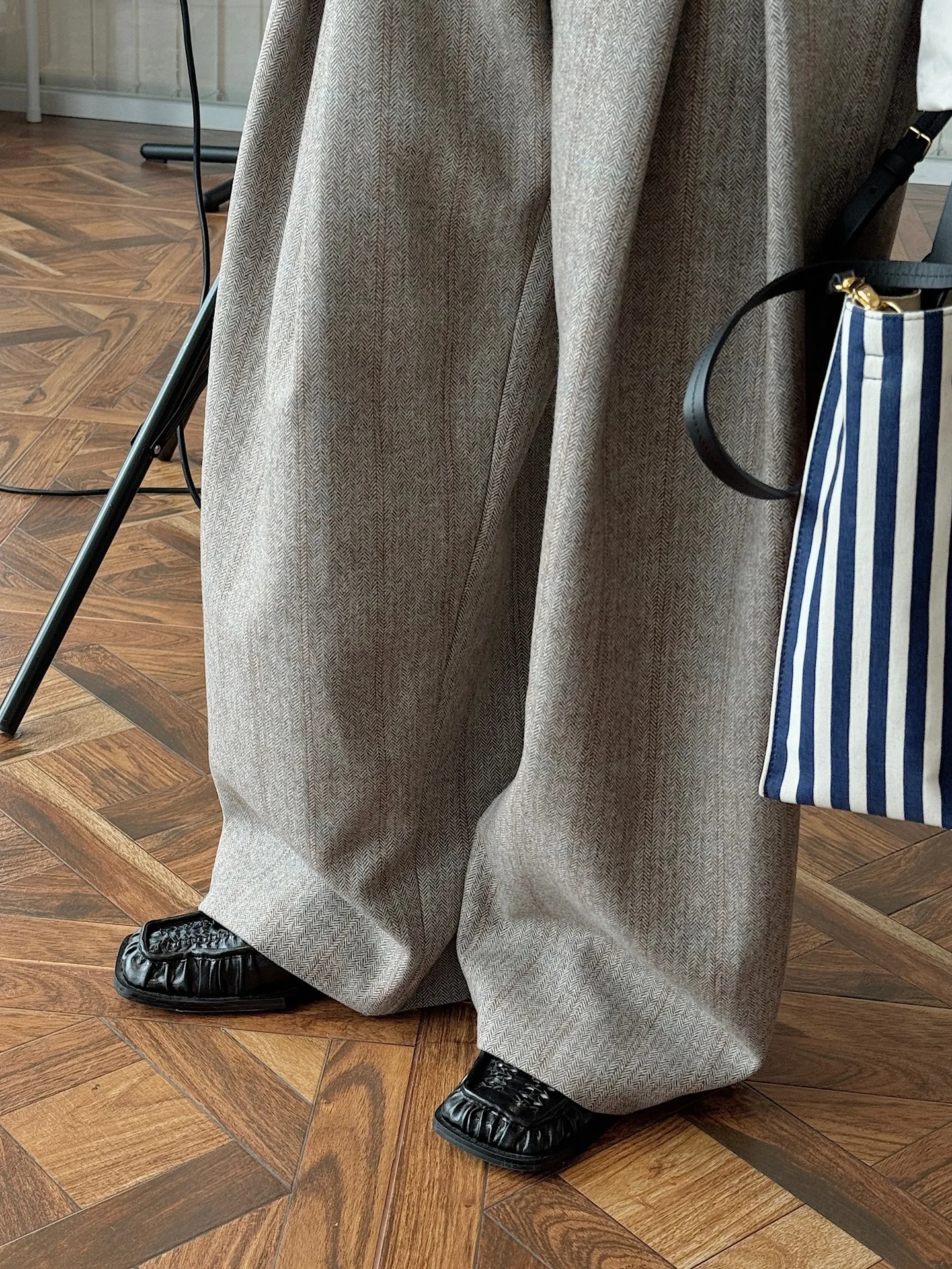 80% Wool Women Spring Fashion Big Wide Leg Pants High Waist Striped Stright Pants Fashion Clothes Pants Female Trousers