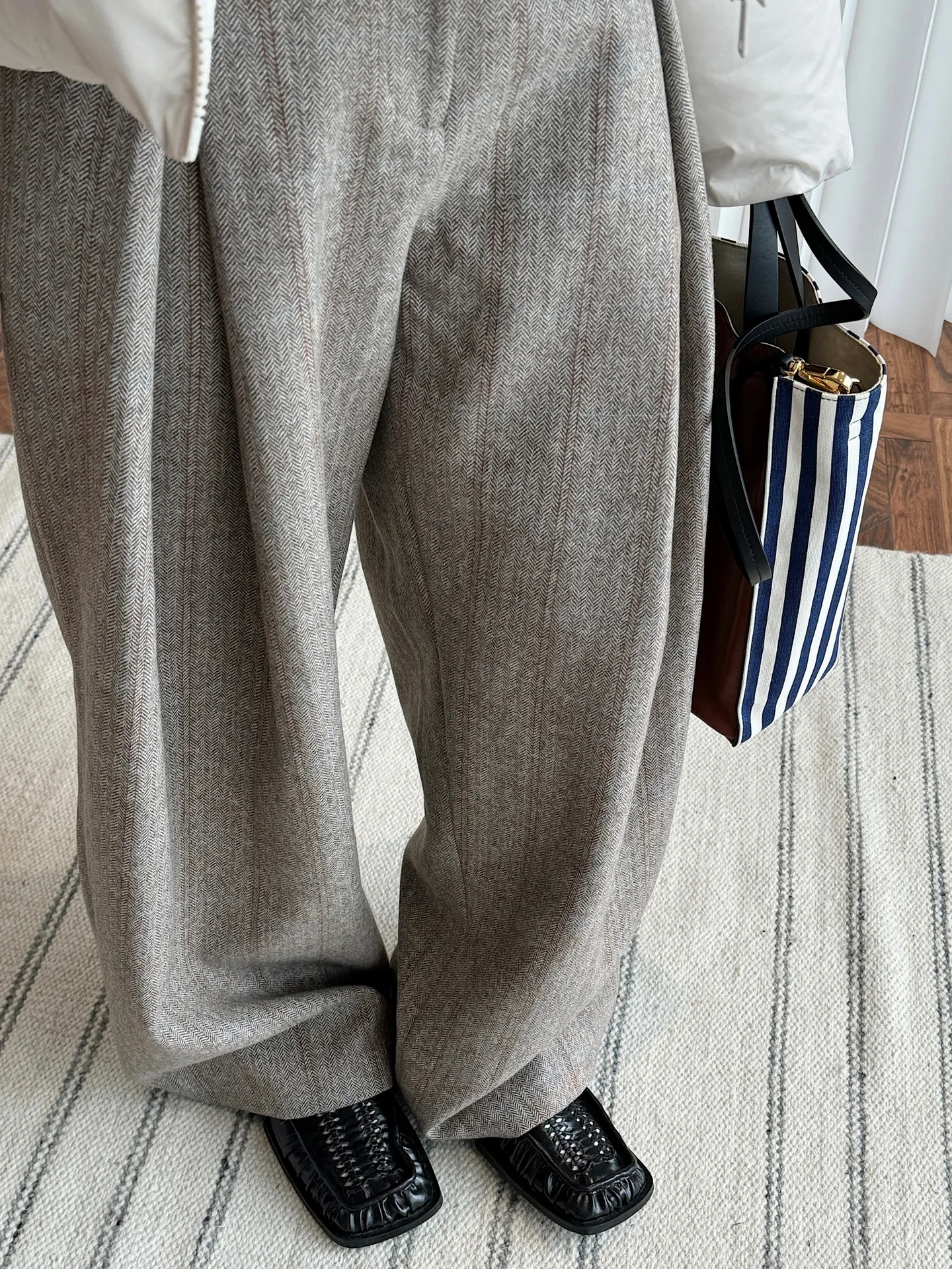 80% Wool Women Spring Fashion Big Wide Leg Pants High Waist Striped Stright Pants Fashion Clothes Pants Female Trousers