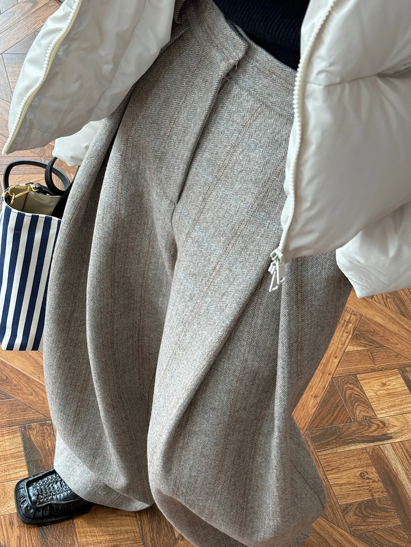 80% Wool Women Spring Fashion Big Wide Leg Pants High Waist Striped Stright Pants Fashion Clothes Pants Female Trousers