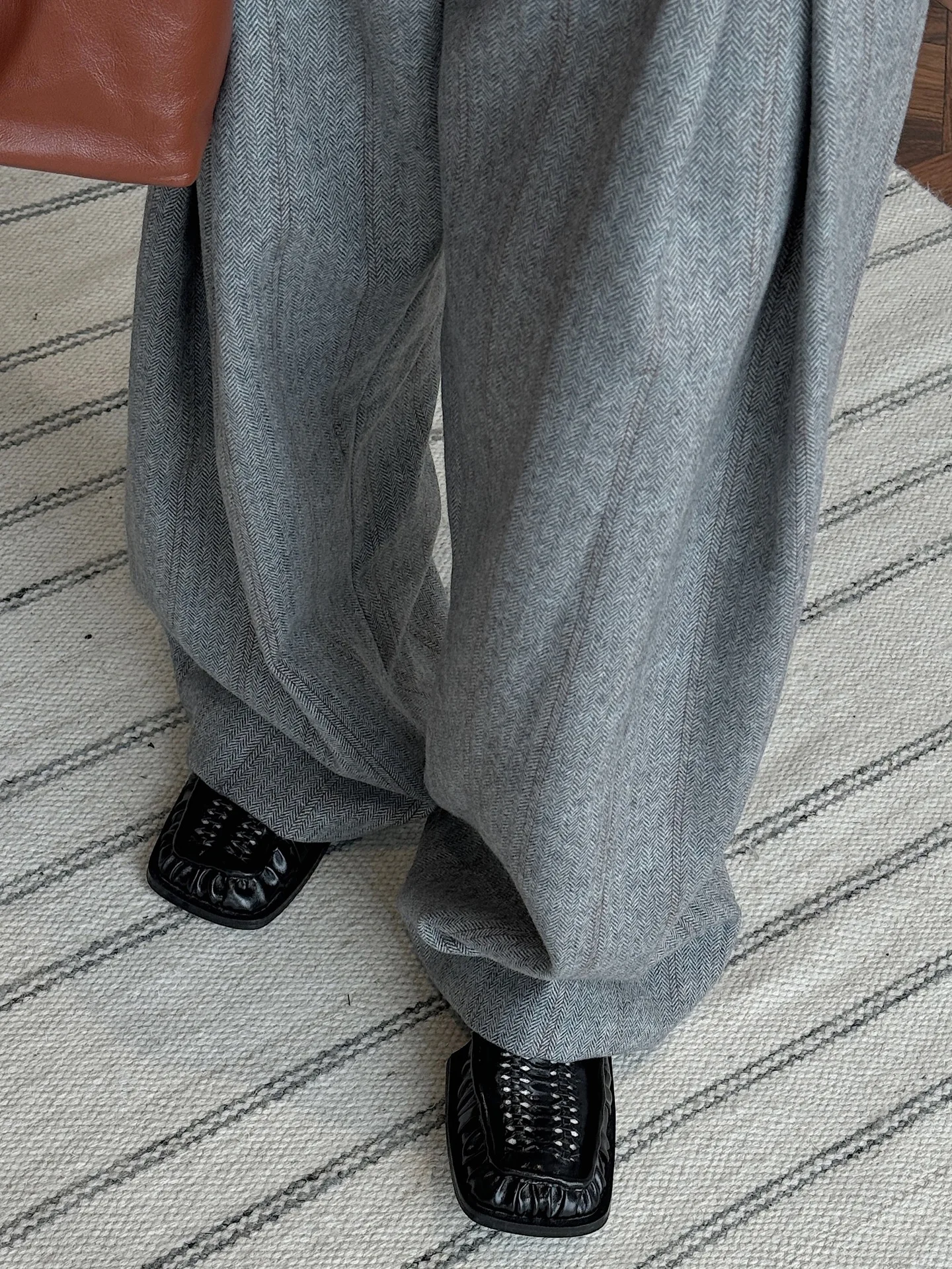 80% Wool Women Spring Fashion Big Wide Leg Pants High Waist Striped Stright Pants Fashion Clothes Pants Female Trousers