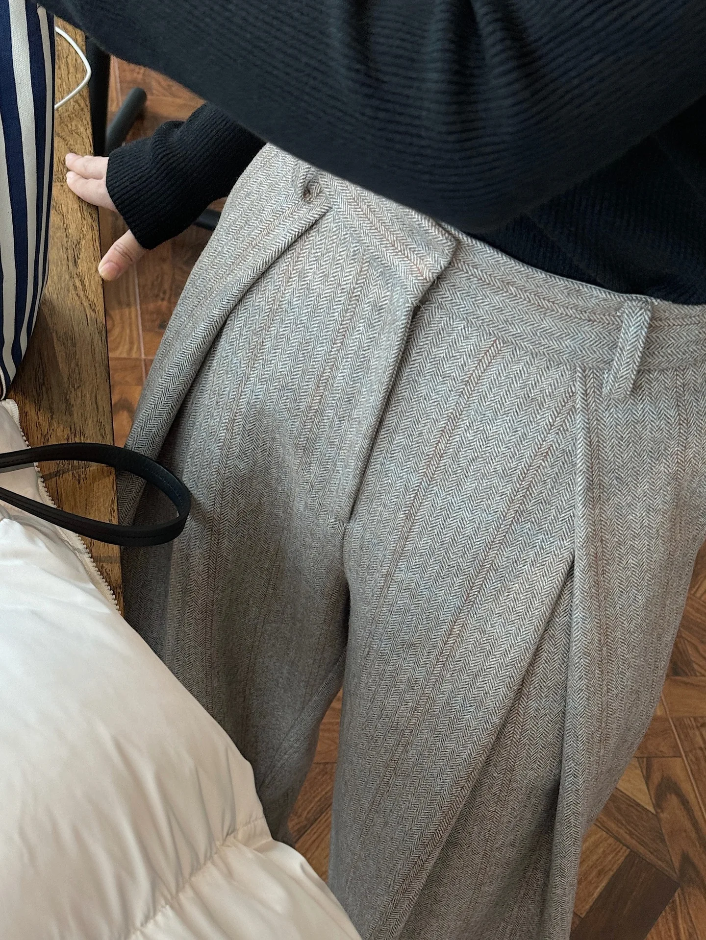 80% Wool Women Spring Fashion Big Wide Leg Pants High Waist Striped Stright Pants Fashion Clothes Pants Female Trousers