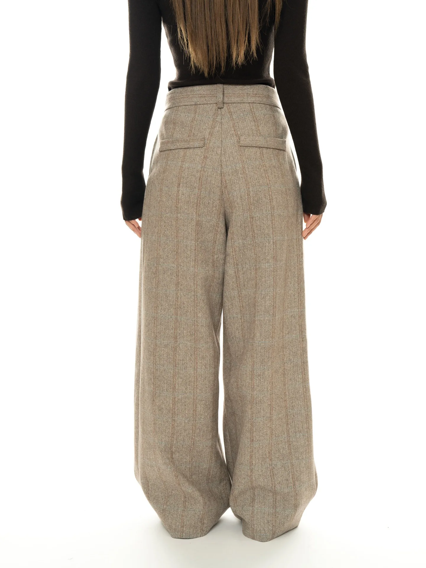 80% Wool Women Spring Fashion Big Wide Leg Pants High Waist Striped Stright Pants Fashion Clothes Pants Female Trousers
