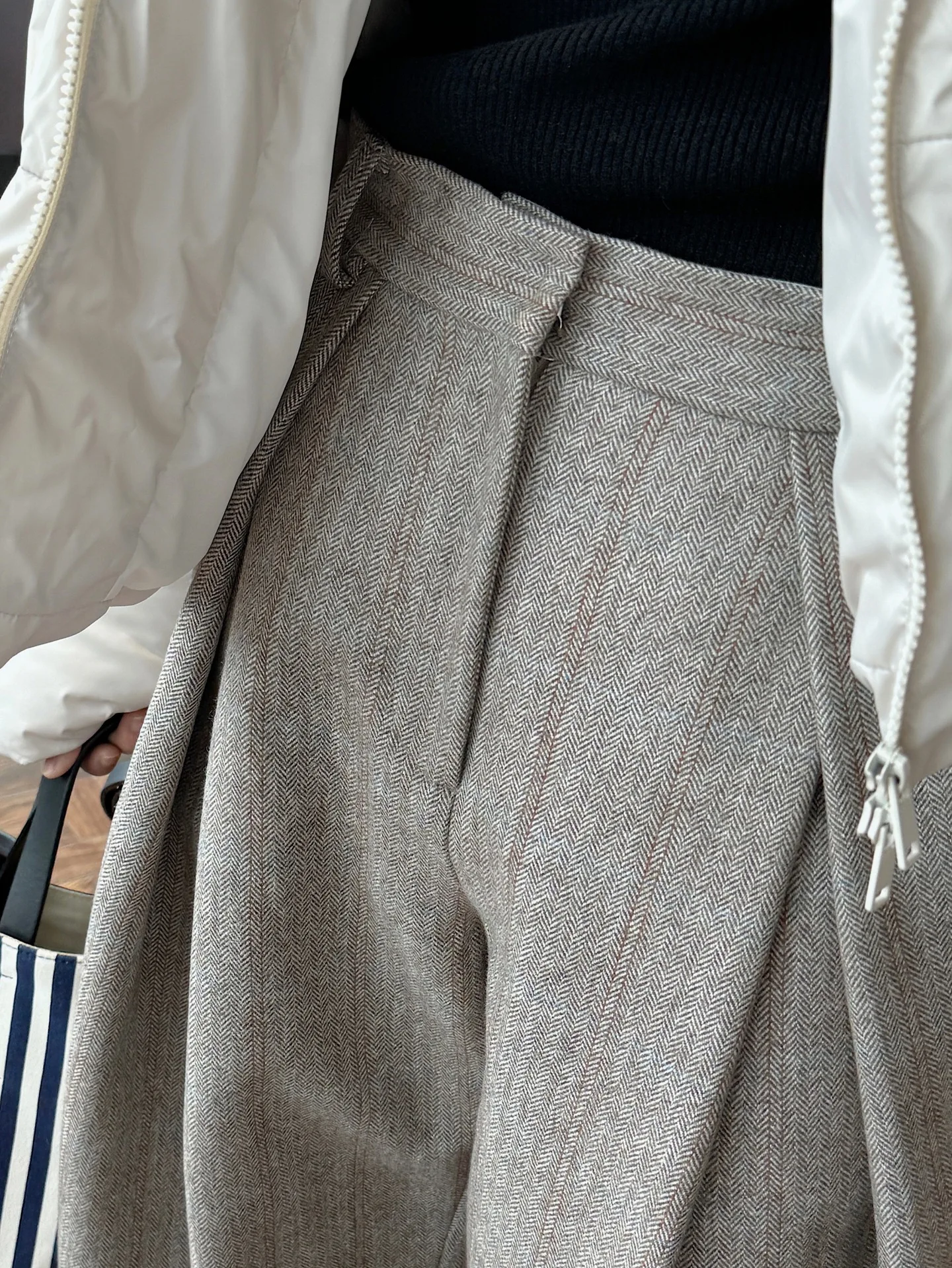 80% Wool Women Spring Fashion Big Wide Leg Pants High Waist Striped Stright Pants Fashion Clothes Pants Female Trousers