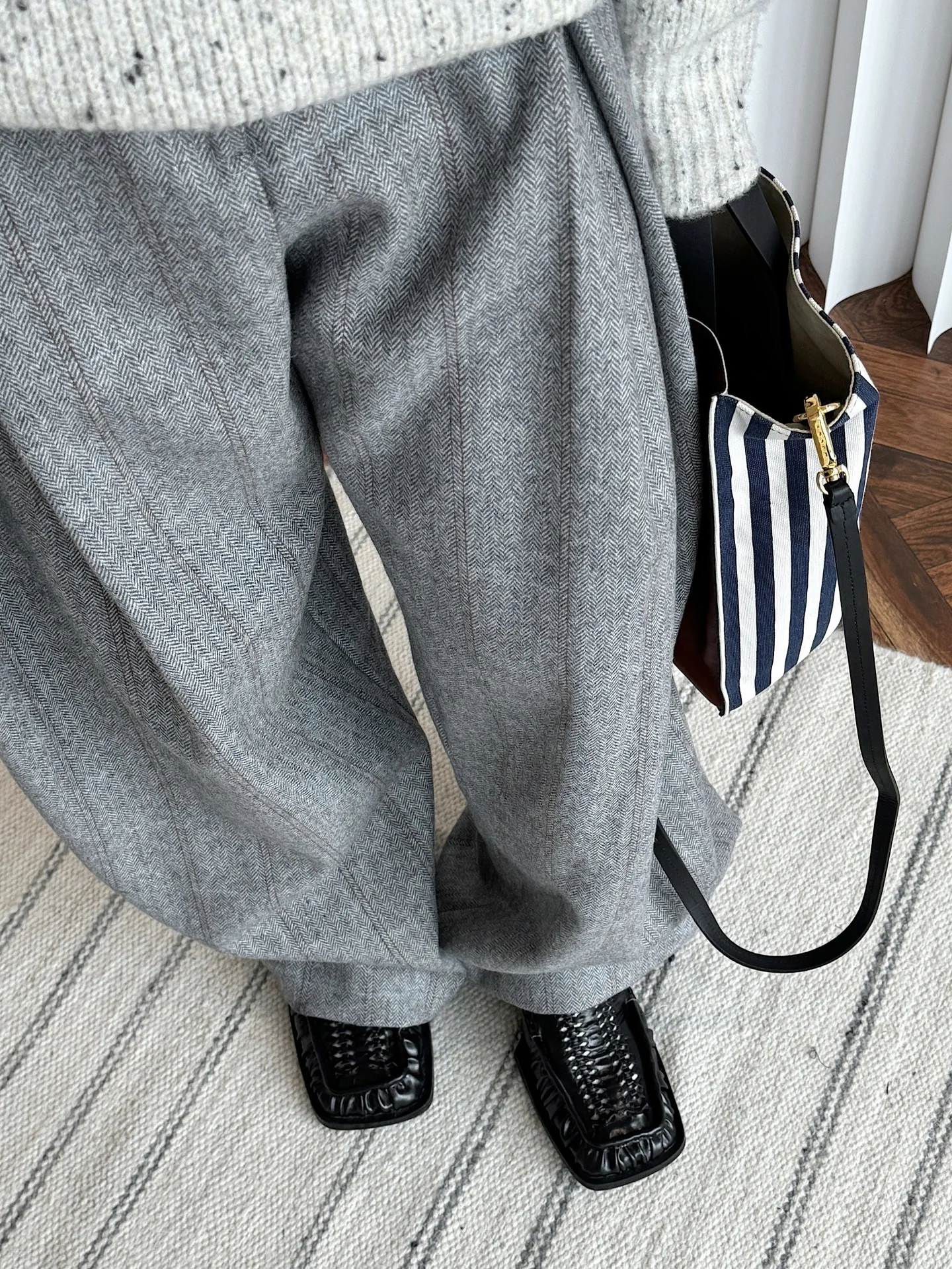 80% Wool Women Spring Fashion Big Wide Leg Pants High Waist Striped Stright Pants Fashion Clothes Pants Female Trousers