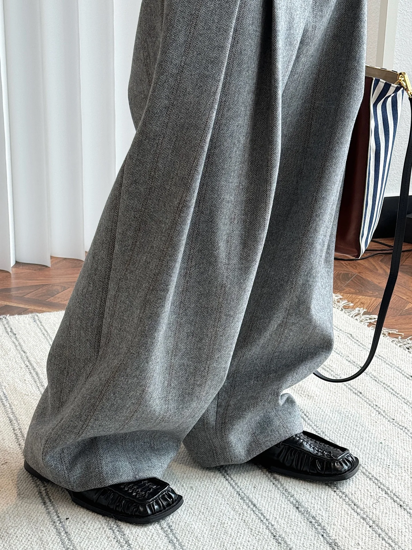 80% Wool Women Spring Fashion Big Wide Leg Pants High Waist Striped Stright Pants Fashion Clothes Pants Female Trousers