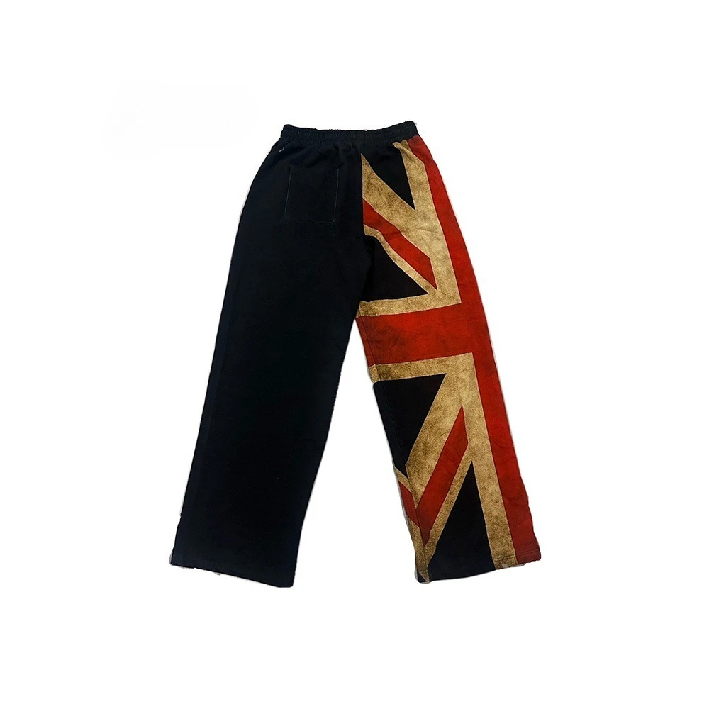 Harajuku Black High Street Union Jack Personalized Printed Sweatpants Straight Drawstring Jogging Pants Vintage Casual Pants