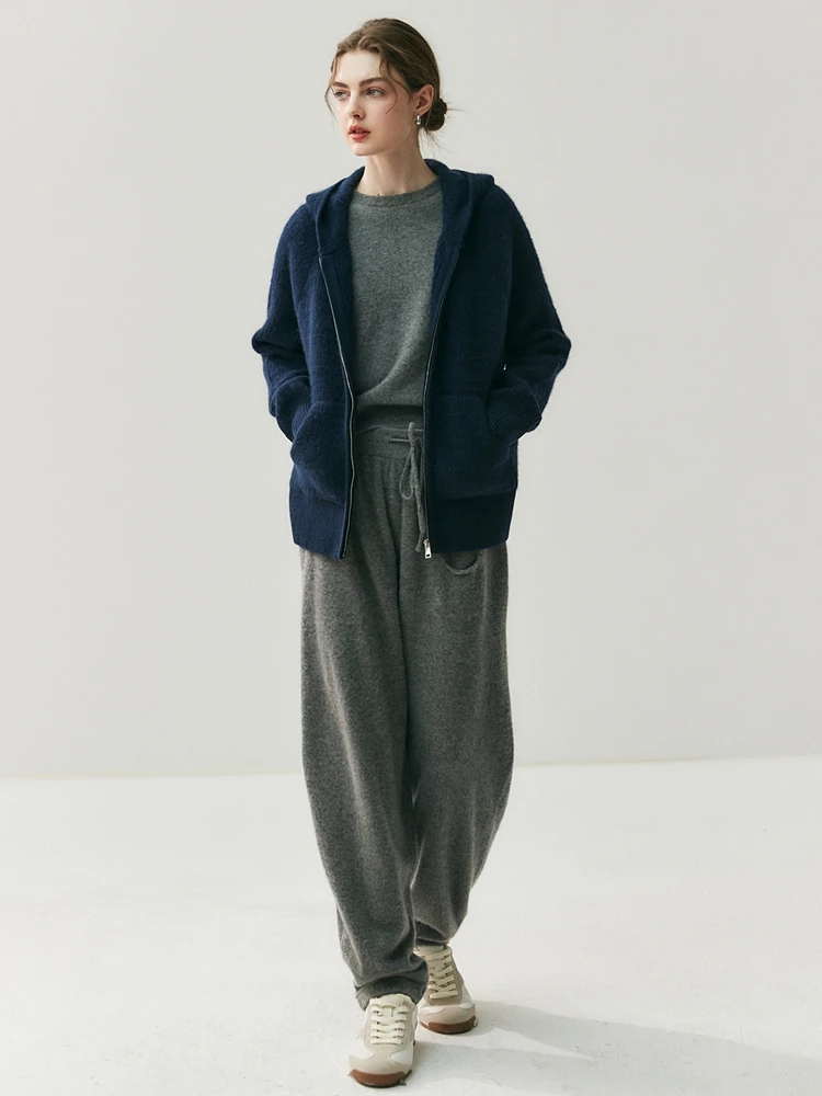 CHICUU Women's Cashmere Pants Casual Loose Long Bloomers 100% Cashmere Knit Pants Autumn Winter Sashes Pocket Cashmere Trousers