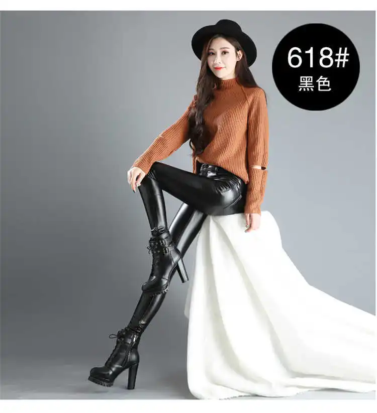 Autumn Winter women leather pants High elastic shiny trousers slim female pencil leather pants women pantalon femme clothe