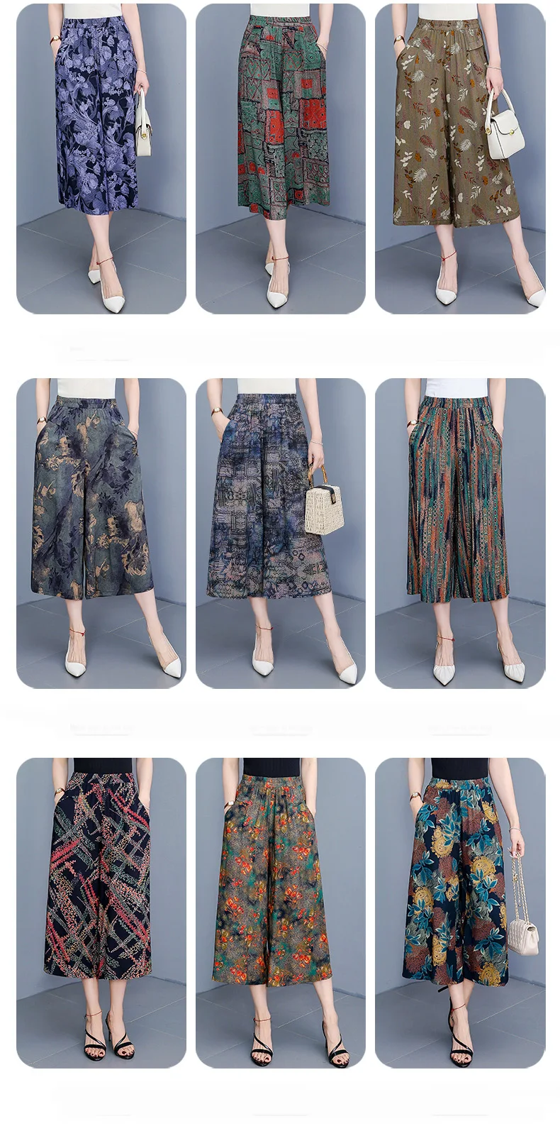 women's Pants Summer trousers Casual Straight Leg Floral Print  Loose Pants Wide Leg Pants