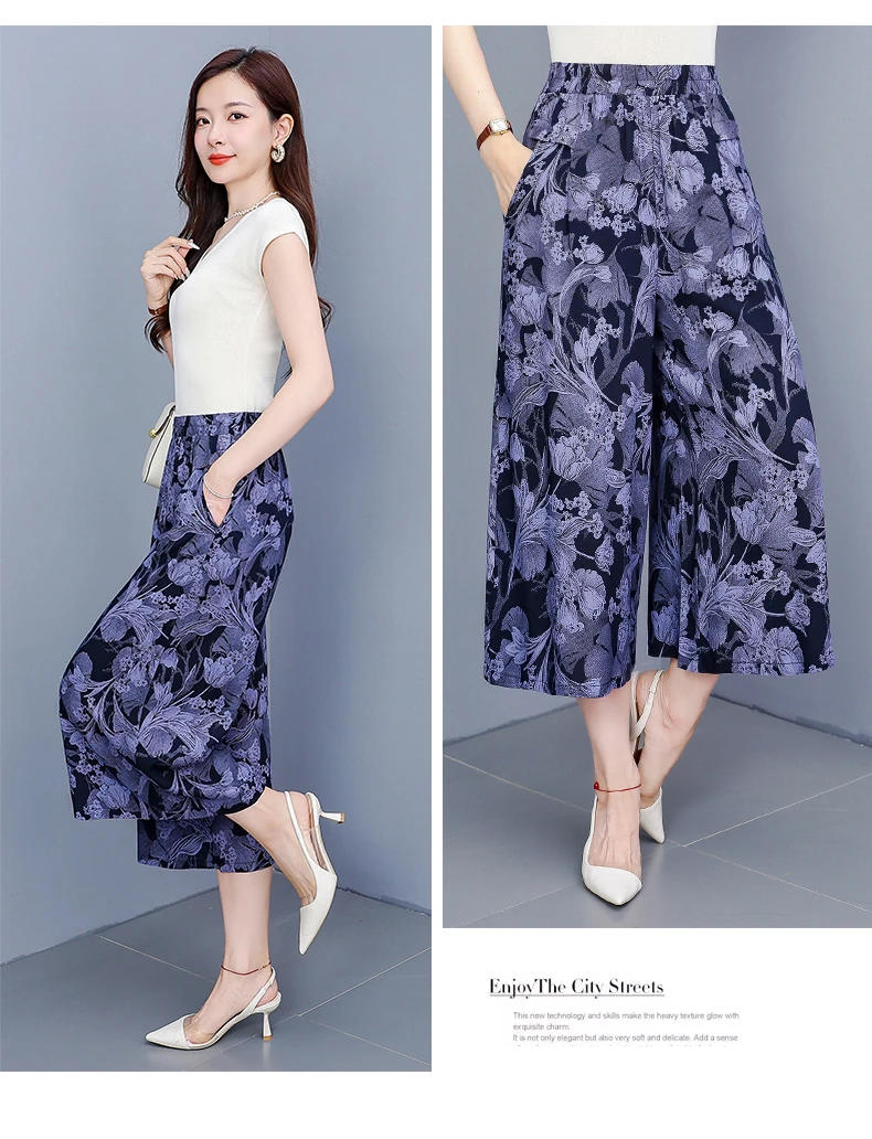 women's Pants Summer trousers Casual Straight Leg Floral Print  Loose Pants Wide Leg Pants